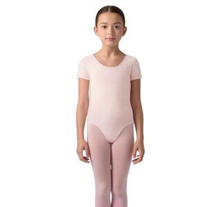 Danskin Childs L 12-14 Leotard Theatrical Pink Short Sleeve Scoop Neck Dance